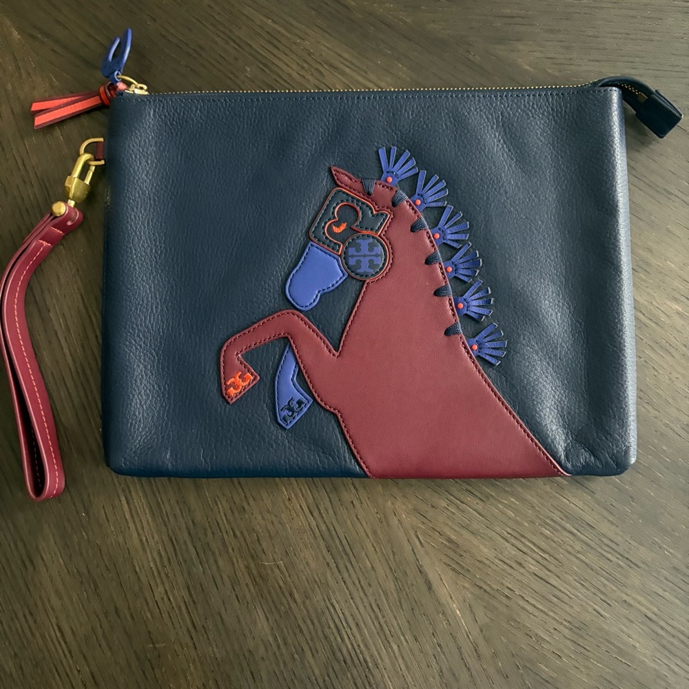 Tory Burch Navy Horse Clutch/Pouch